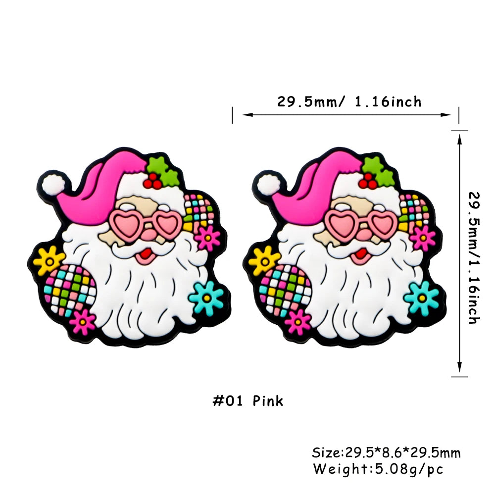 Pink festive Christmas silicone bead featuring a white beard and pink hat design