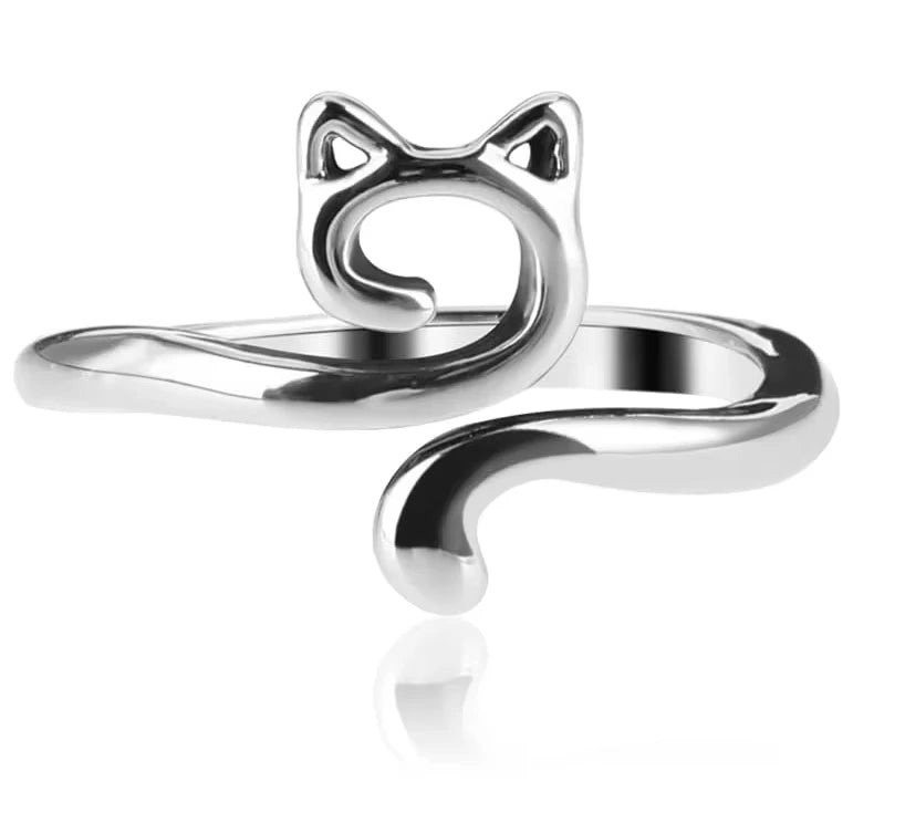 Silver adjustable cat-ear ring for knitting and crochet projects