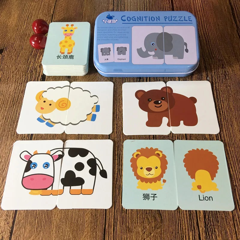 Montessori Wooden Animal Puzzle Set with Storage Box