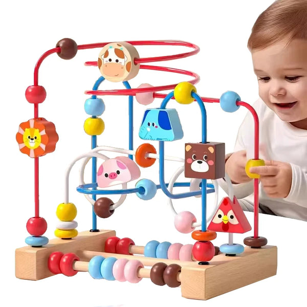 Wooden Bead Maze Roller Coaster Toy for Toddlers