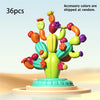 A colorful set of 36 random accessory cactus building blocks arranged on a stand.