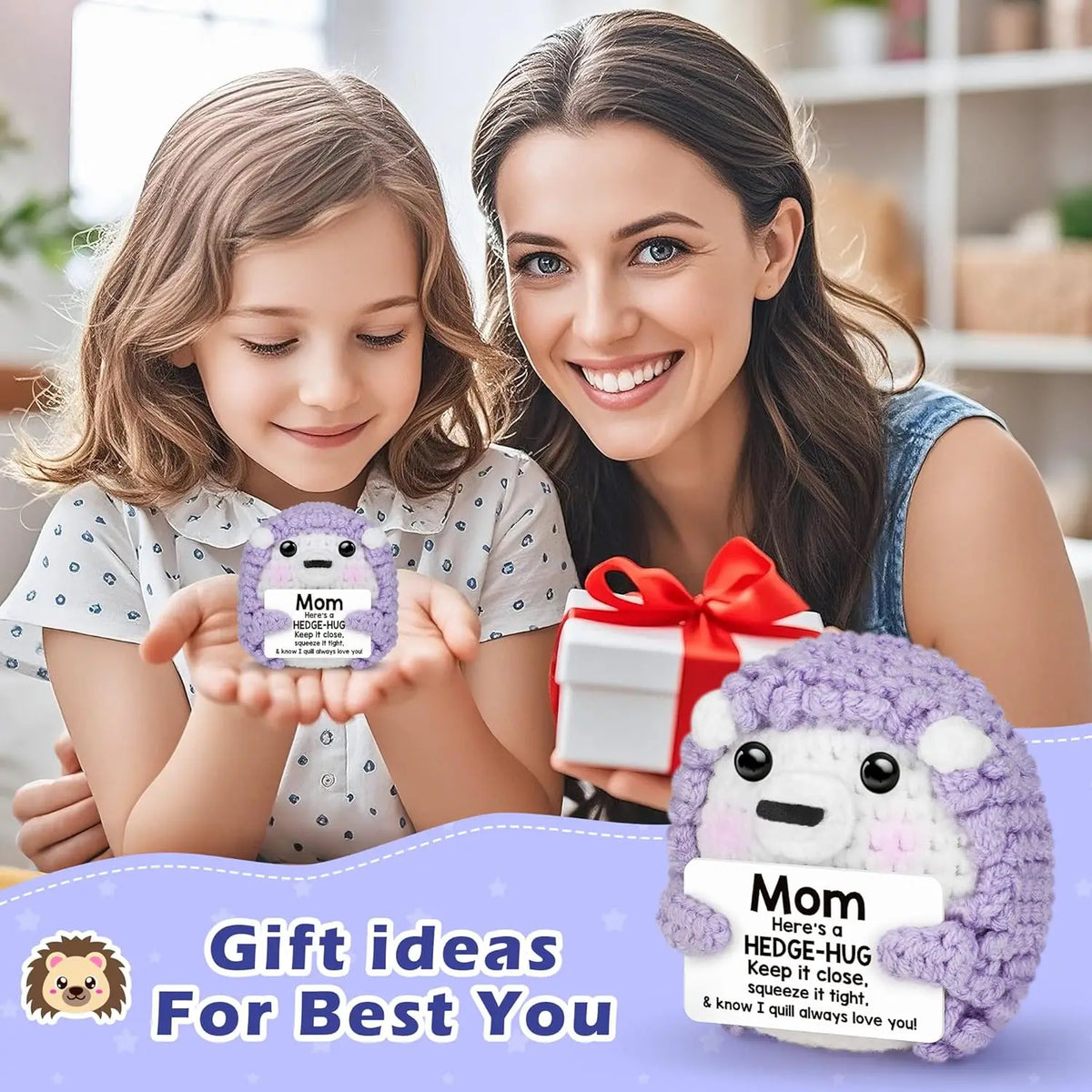 Handmade Crochet Hedgehog Doll with Positivity Card