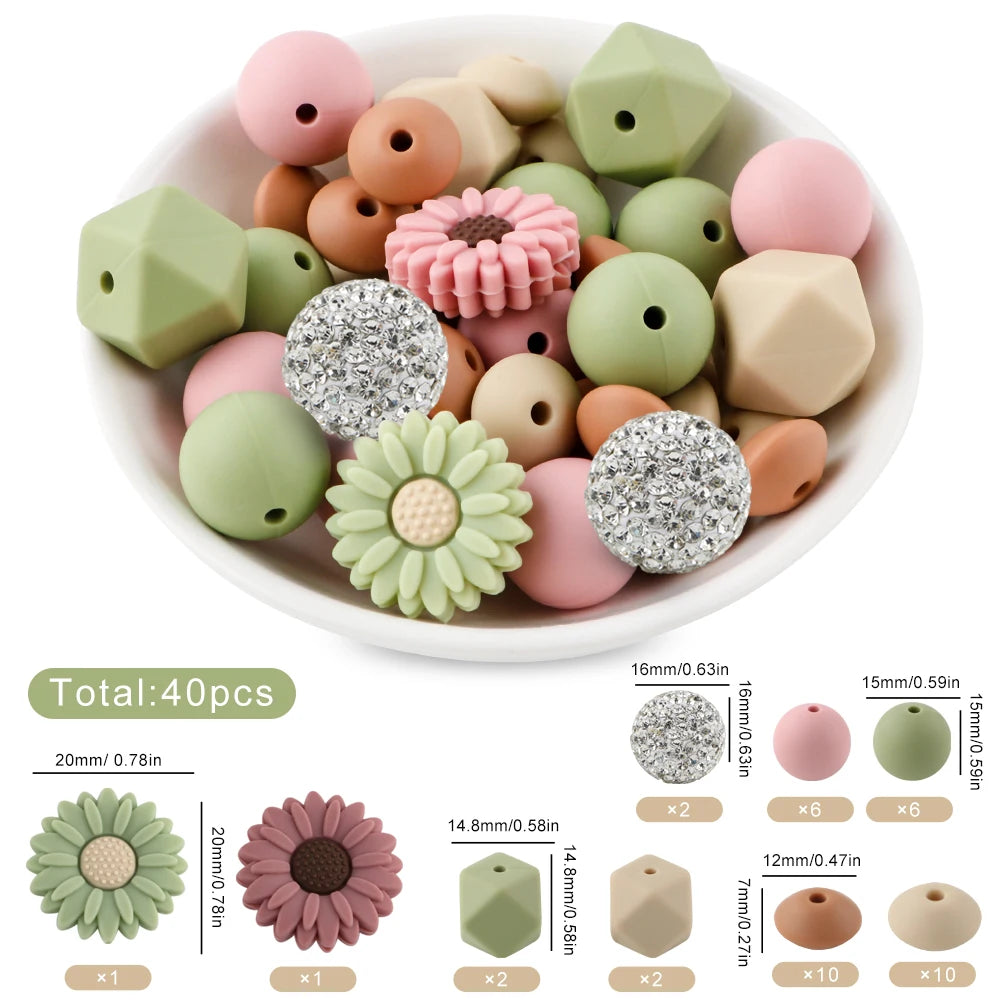 Silicone Focal Beads Set with Flower & Leaf Shapes for Jewelry Making