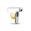 A sterling silver letter T charm with a heart pendant made of gold-toned metal.