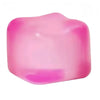 A large, translucent pink squishy stress toy shaped like a rounded cube.