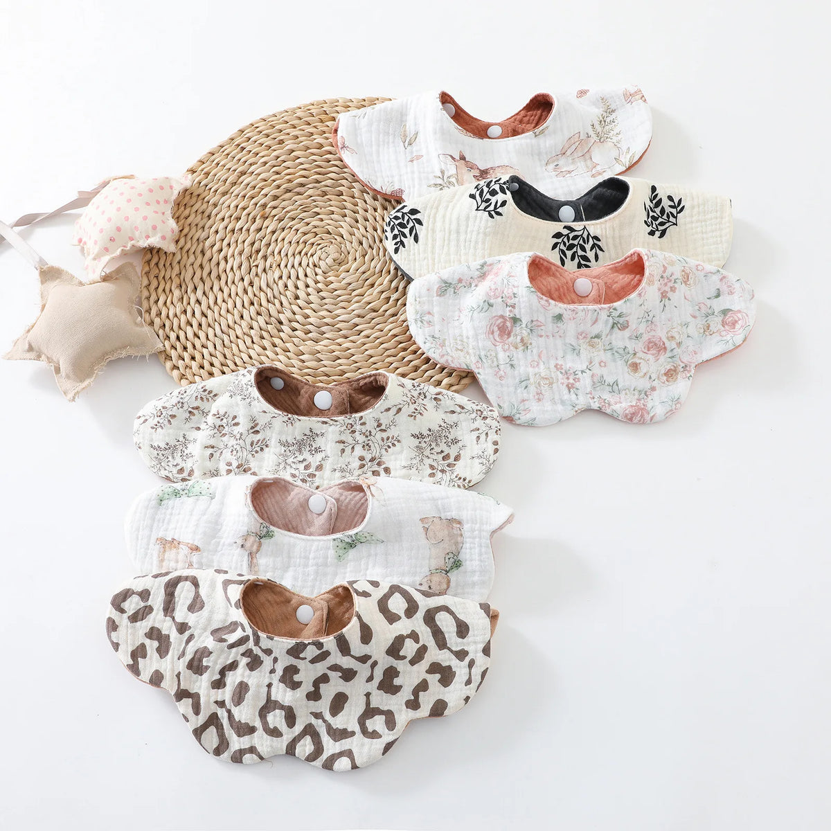6-Layer Cotton Baby Bib with Reversible Design