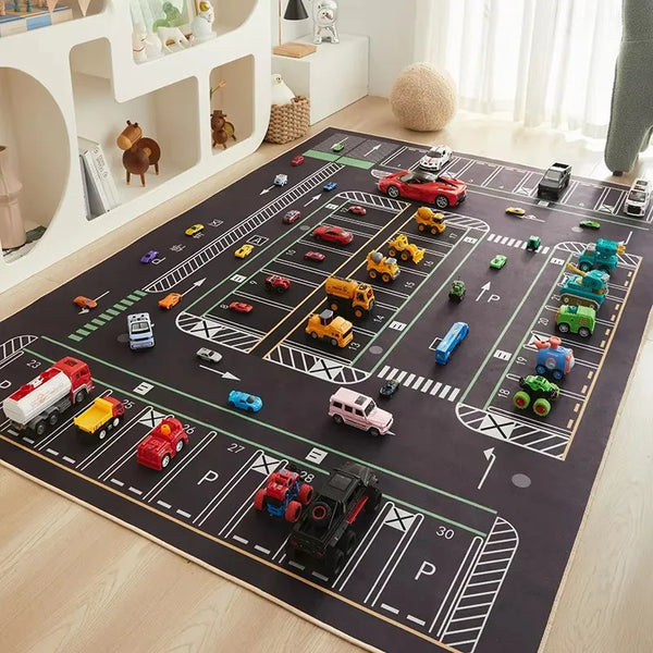 Cartoon City Traffic Play Mat for Kids – Soft & Anti-Slip Decorative Floor Rug