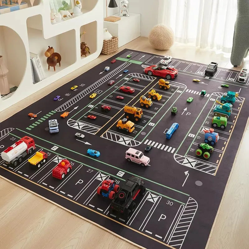 Cartoon City Traffic Play Mat for Kids – Soft & Anti-Slip Decorative Floor Rug