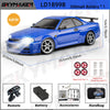 Blue 1/18 scale GTR R34 RC drift car with gyro stabilization and accessories
