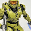 A 1/12 scale Master Chief action figure in olive green armor with an orange visor.