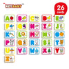 A set of 26 wooden alphabet letter flashcards for learning and tracing.