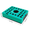 A teal puzzle game board with various shapes and a timer, featuring 26 pieces for a matching challenge.
