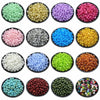 A collection of various colored acrylic round beads for jewelry making, including green, yellow, purple, pink, blue, and oran
