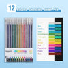 A set of 12 color changing shiny pens in various shades including blue, green, gold, and black.