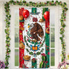 Viva Mexico door cover featuring an eagle, Mexican flag colors, and floral greenery design