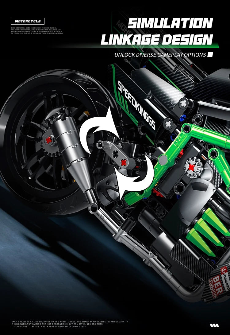 A close-up view of a detailed motorcycle simulation linkage design model.