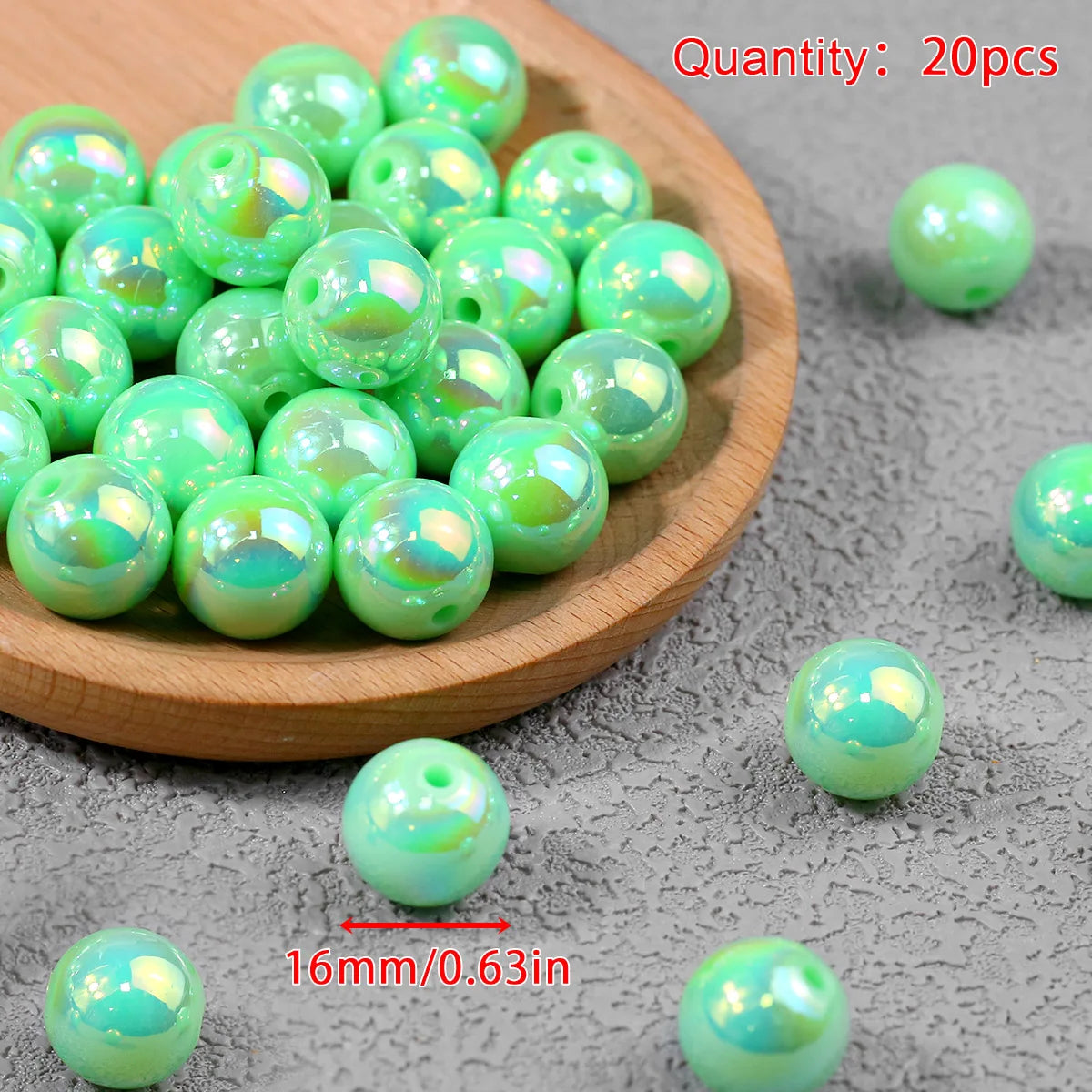 Iridescent Acrylic Round Beads for Jewelry Making (16mm, 20-Pack)