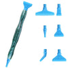 A set of blue resin diamond painting pens with interchangeable metal tips and multi-placers shown in various forms.