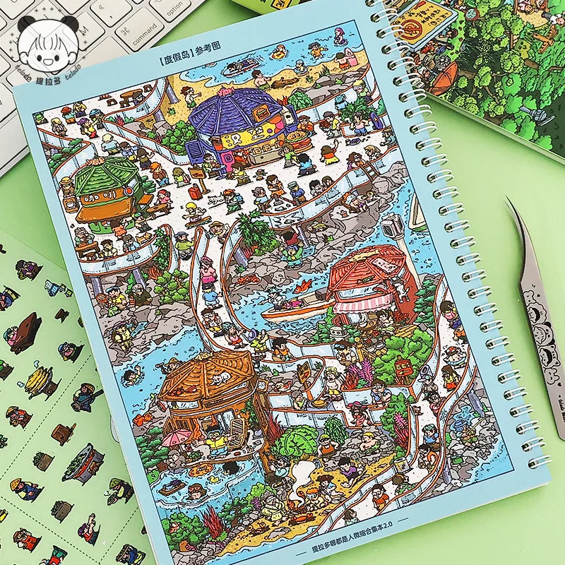 Miniature Scene Sticker Book – Cute 3D Stacked Houses DIY Craft Set