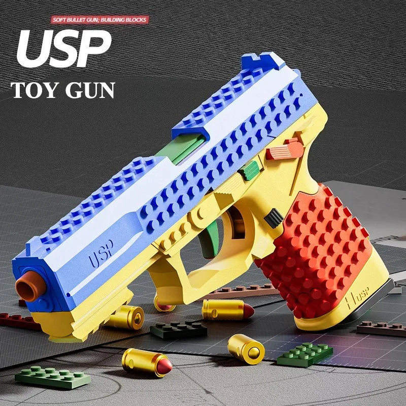 Realistic Building Block Toy Pistol with Shell-Ejecting Action