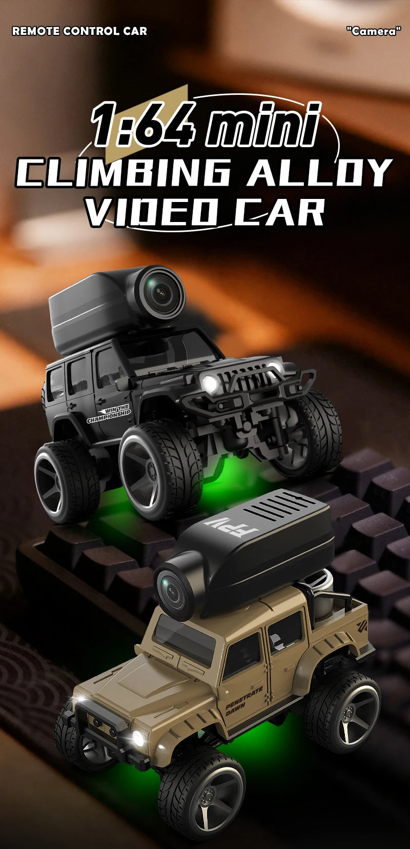 Mini RC Climbing Car with HD Camera and LED Lights