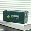 A dark green miniature industrial iron storage box with an openable lid, featuring the China Post logo and text.