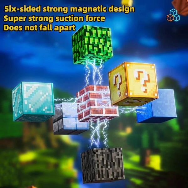 A collection of six-sided magnetic building blocks in various colors and sizes demonstrating strong suction force.