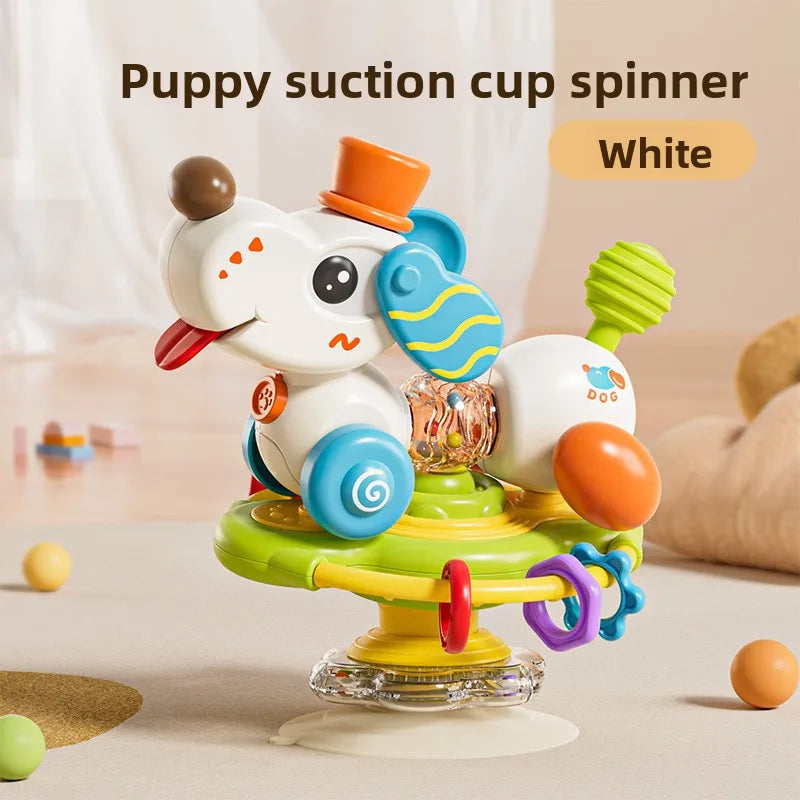 White puppy suction cup spinner toy for pets and babies