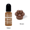A brown liquid pigment in a glass bottle with a black cap labeled Olorant Brown for candle and soap making