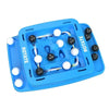 A blue strategy board game featuring small white and black balls arranged in a grid with a rotating mechanism.