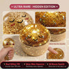 A glitter bao bun squishy toy in a light beige bowl showing its cute face and sparkling texture.