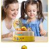 A woman and a girl interact with a B.Duck and friends reflex training toy for kids.