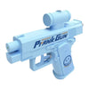 Light blue prank gun toy with a barrel and pump mechanism