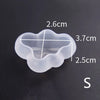 A clear silicone mold with a cloud shape and measurement lines showing dimensions of 2.6cm, 3.7cm, and 2.5cm.