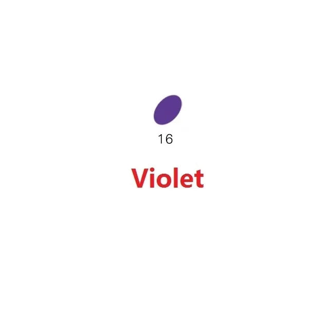 A purple oval shape with the number 16 and the word Violet.
