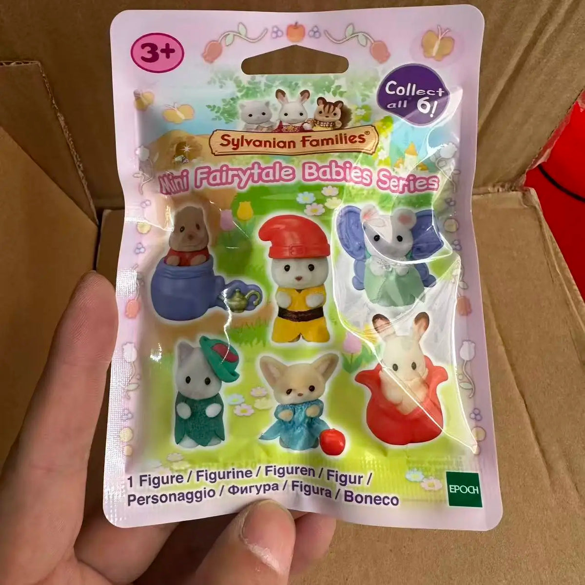 A packaged Sylvanian Families blind bag collectible figure featuring a baby animal character.