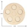 A wooden learning set with six circular cutouts arranged in a circle for teaching the animal and plant life cycle.