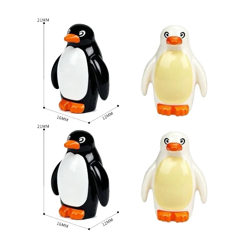 A set of six African wildlife animal building blocks, including penguins and an orca, shown with dimension markers.