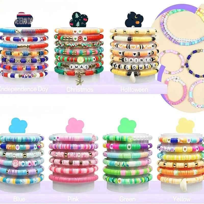 Assortment of polymer clay beads in various colors and patterns for DIY jewelry making kits