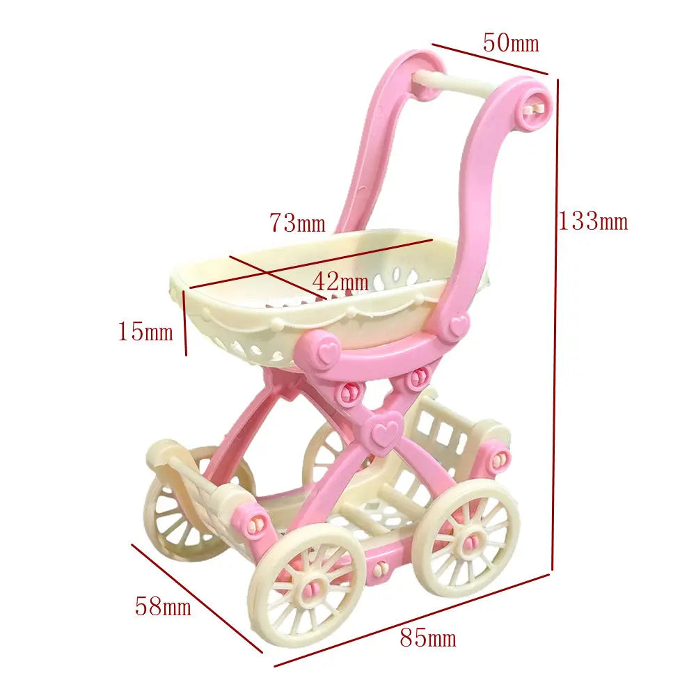 Mini Doll Stroller Trolley with Shoes for 1/12 Scale Dolls