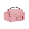 A pink fabric bottle and cup holder designed for strollers.