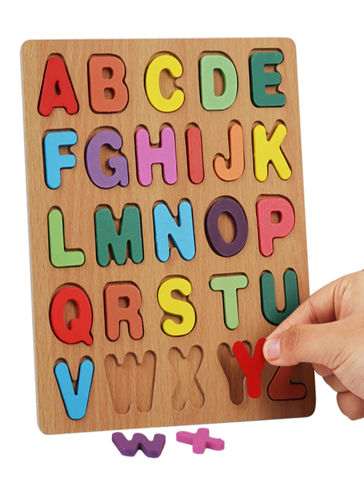 Wooden Alphabet & Number Shape Matching Puzzle Board