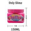 A pink jar of butter scented slime with a strawberry theme, measuring 150ml.