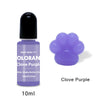 A purple liquid pigment bottle labeled Clove Purple with a black cap and a paw print shape.