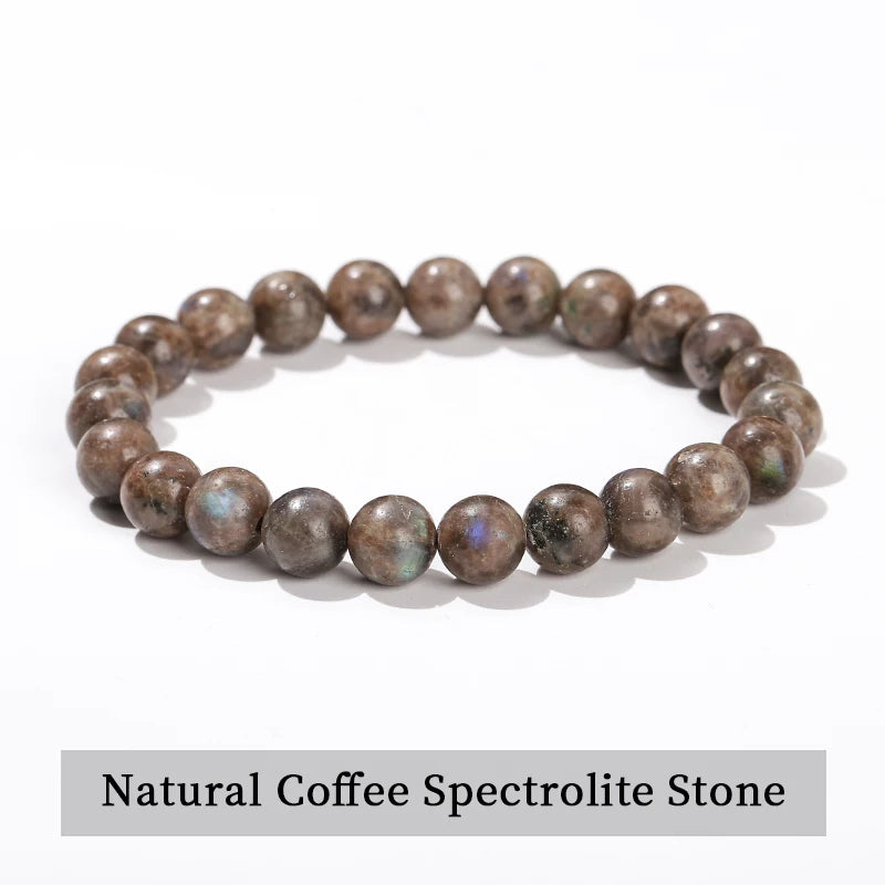 A bracelet made of natural coffee spectrolite stones.