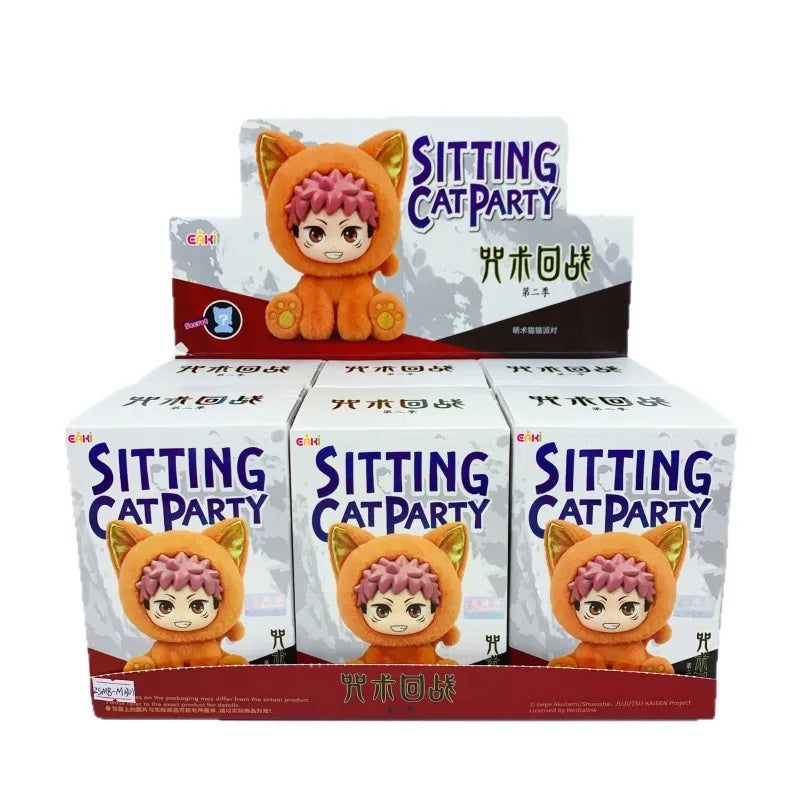 A set of Sitting Cat Party collectible figures in orange and pink packaging.