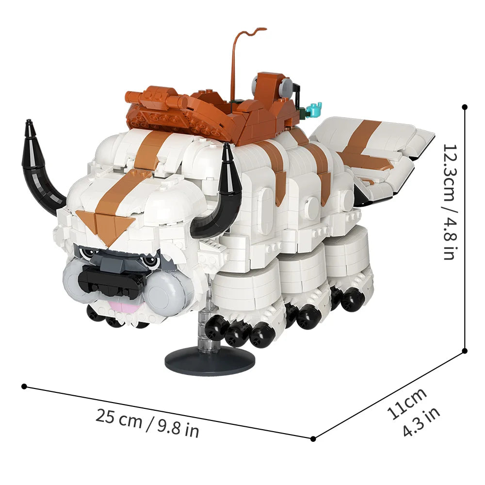 A white and brown Flying Bison building block set featuring a creature with horns and an antenna.