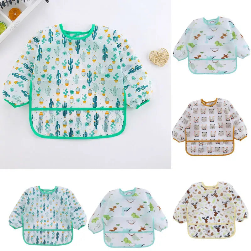 Waterproof Long-Sleeve Baby Bib with Art Smock Design