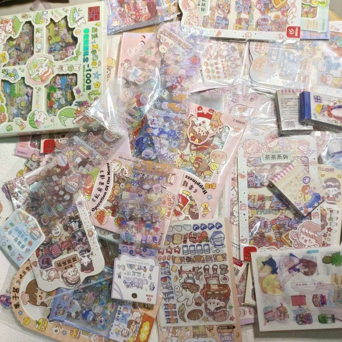 A collection of kawaii cartoon stickers for DIY crafts and journaling, featuring various characters and designs.