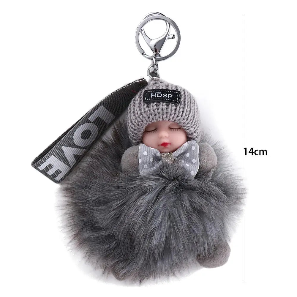 Kawaii Plush Keychain with Sleeping Baby Design